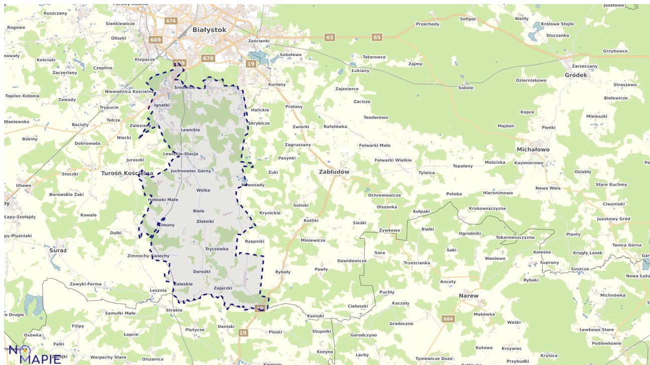 Mapa obszarów ochrony przyrody Juchnowca Kościelnego