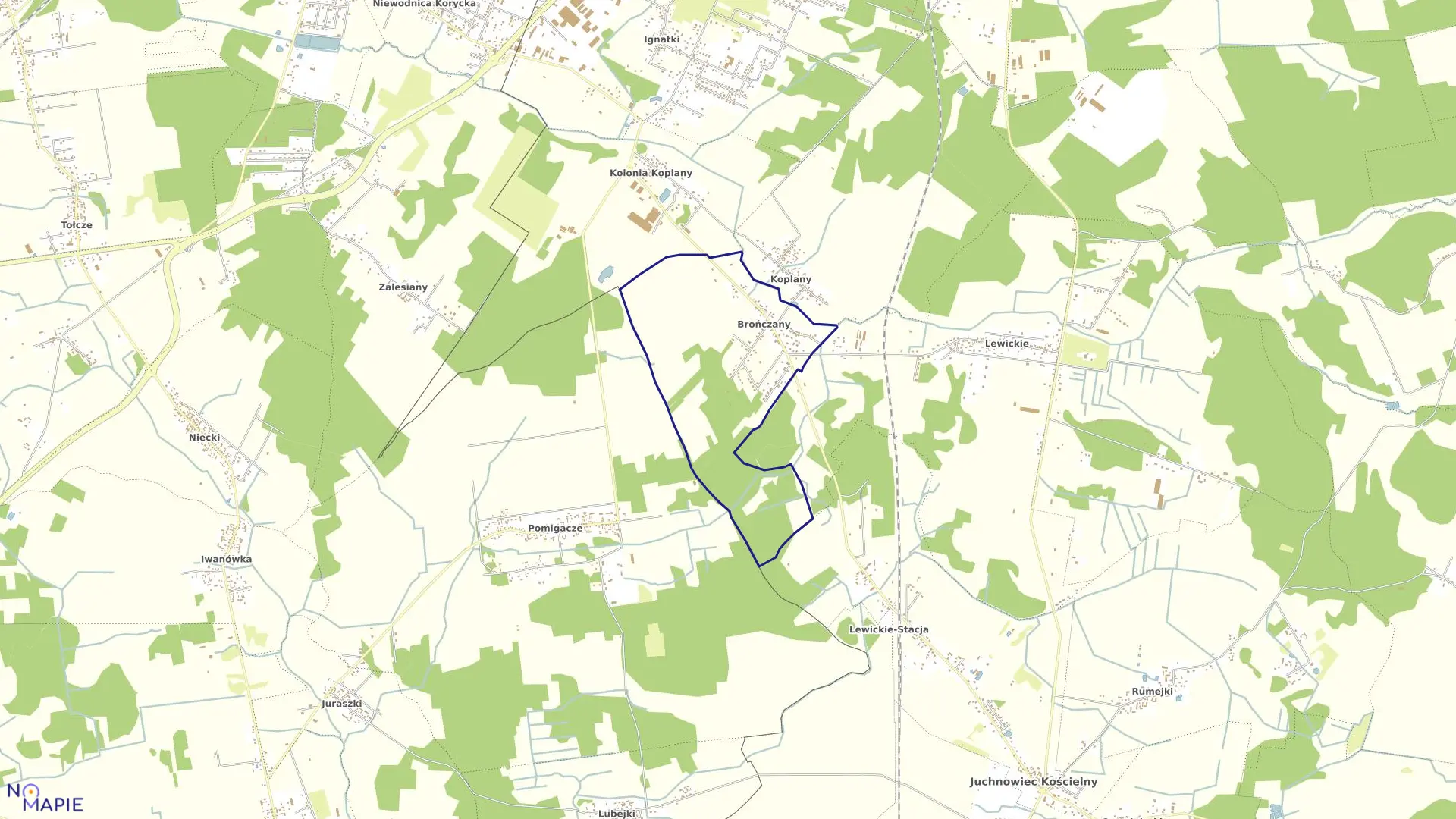 Mapa obrębu BROŃCZANY w gminie Juchnowiec Kościelny