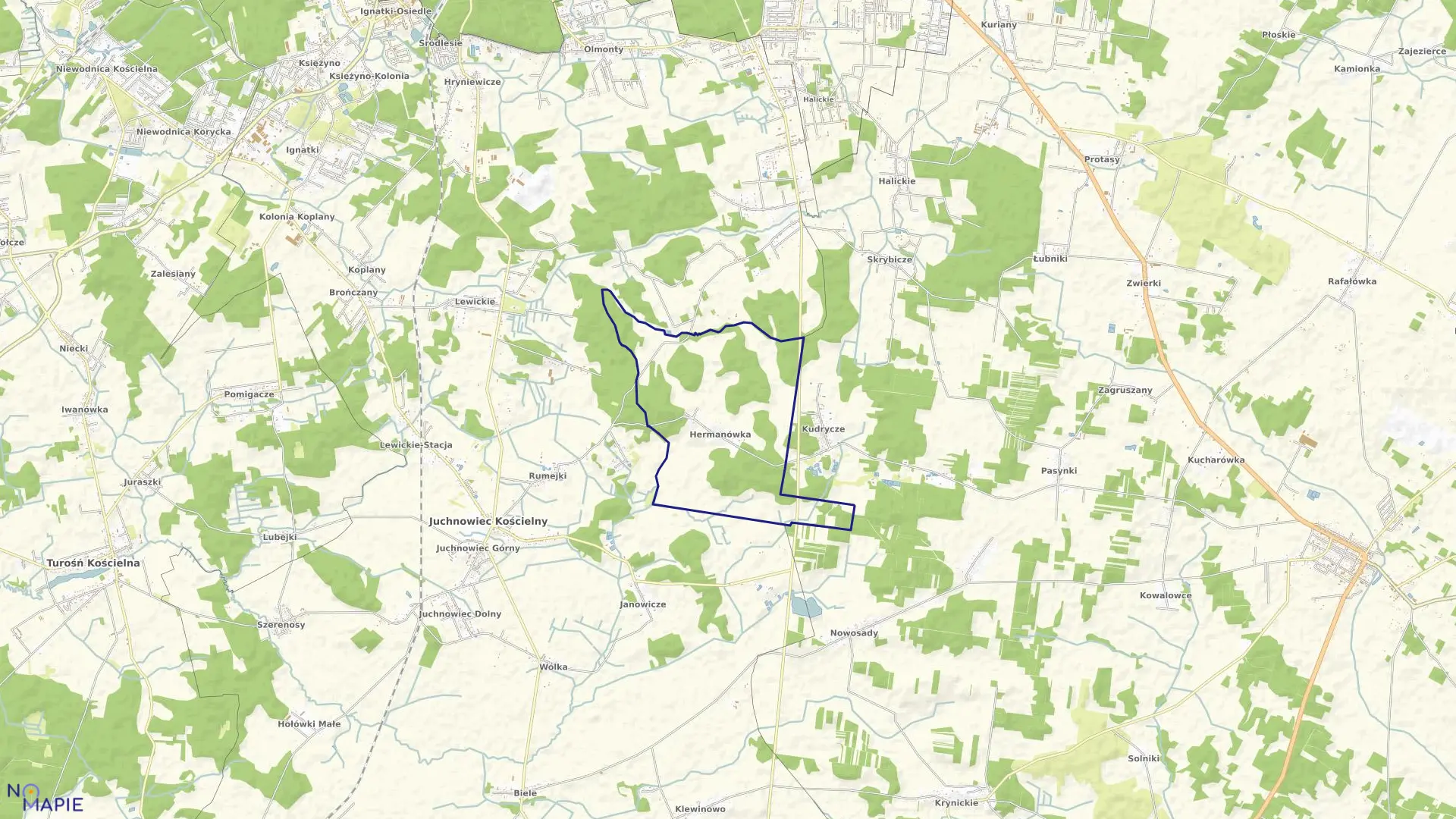 Mapa obrębu HERMANÓWKA w gminie Juchnowiec Kościelny