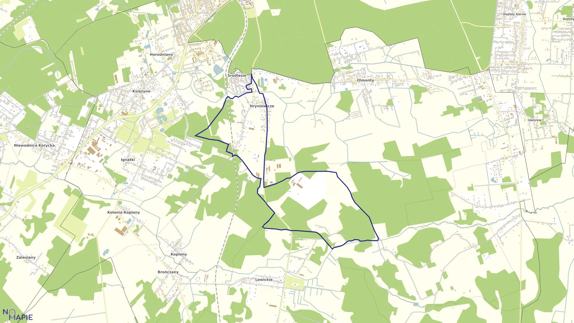 Mapa obrębu HRYNIEWICZE w gminie Juchnowiec Kościelny