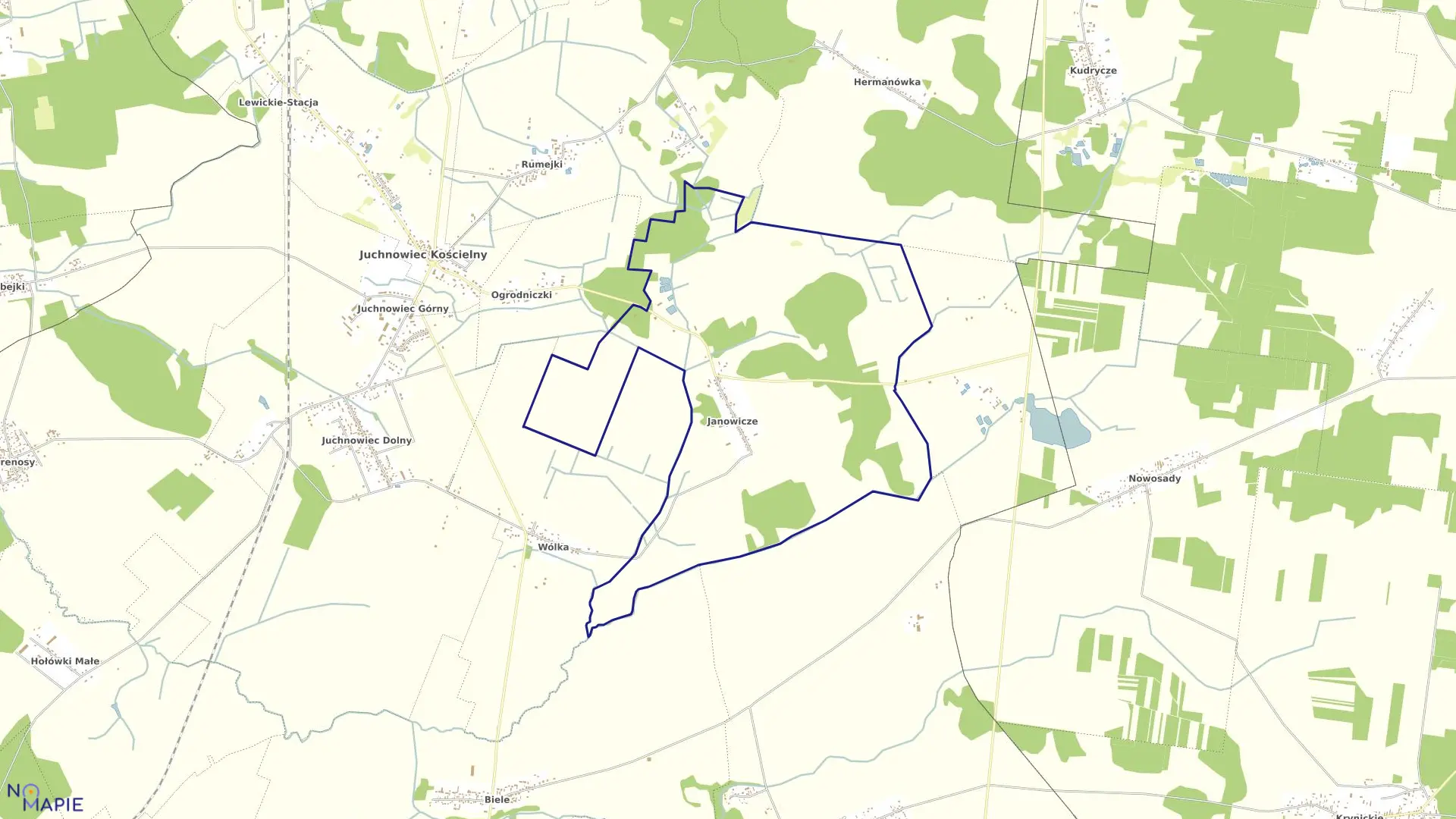 Mapa obrębu JANOWICZE w gminie Juchnowiec Kościelny