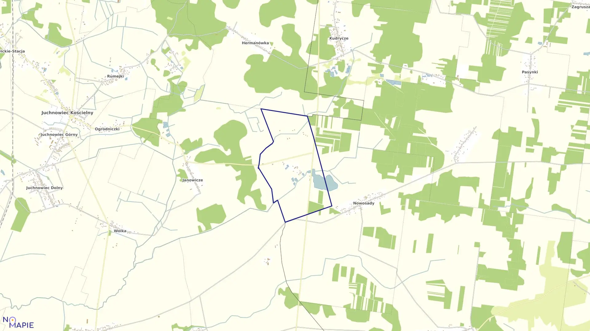 Mapa obrębu JANOWICZE KOLONIA w gminie Juchnowiec Kościelny