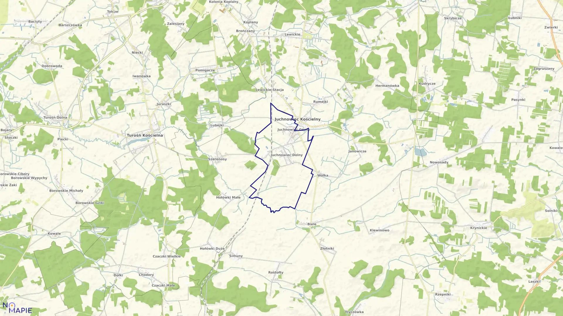 Mapa obrębu JUCHNOWIEC DOLNY w gminie Juchnowiec Kościelny