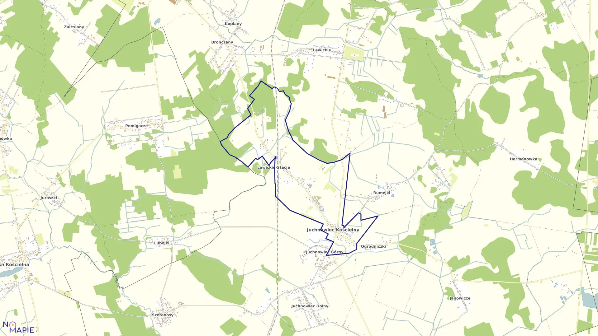 Mapa obrębu JUCHNOWIEC KOŚCIELNY w gminie Juchnowiec Kościelny