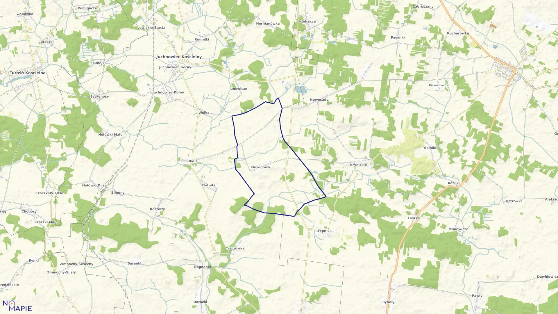 Mapa obrębu KLEWINOWO w gminie Juchnowiec Kościelny