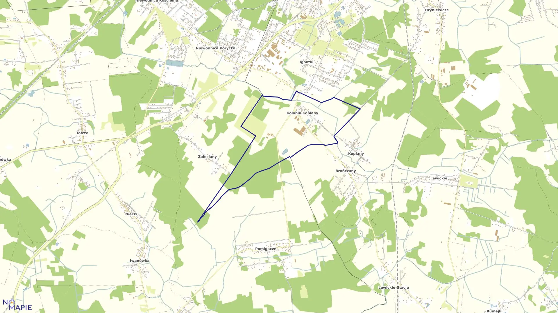 Mapa obrębu KOPLANY FOLWARK w gminie Juchnowiec Kościelny