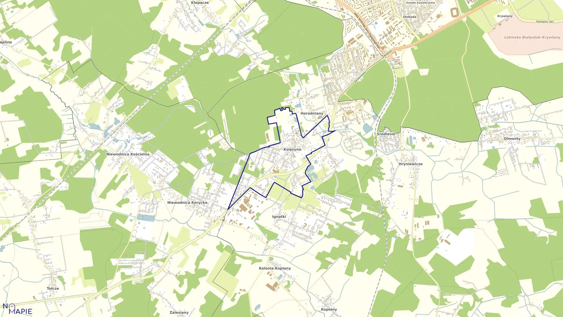 Mapa obrębu KSIĘŻYNO w gminie Juchnowiec Kościelny