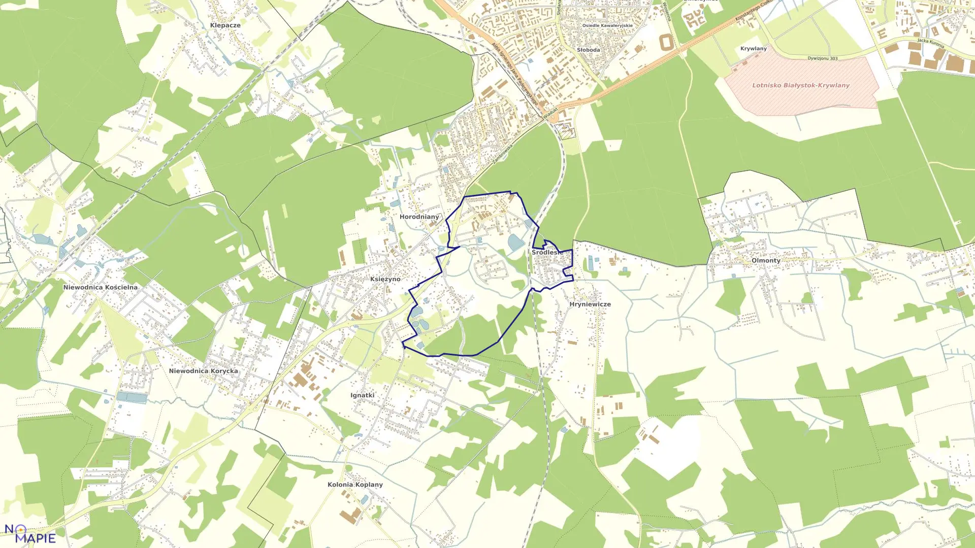 Mapa obrębu KSIĘŻYNO KOLONIA w gminie Juchnowiec Kościelny