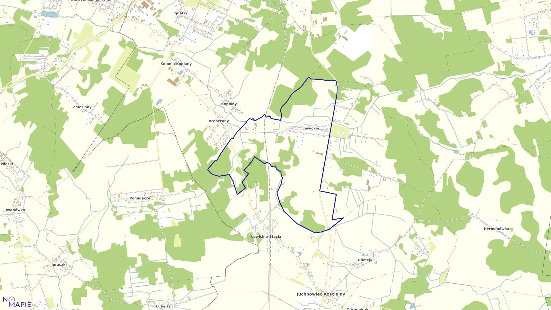 Mapa obrębu LEWICKIE w gminie Juchnowiec Kościelny