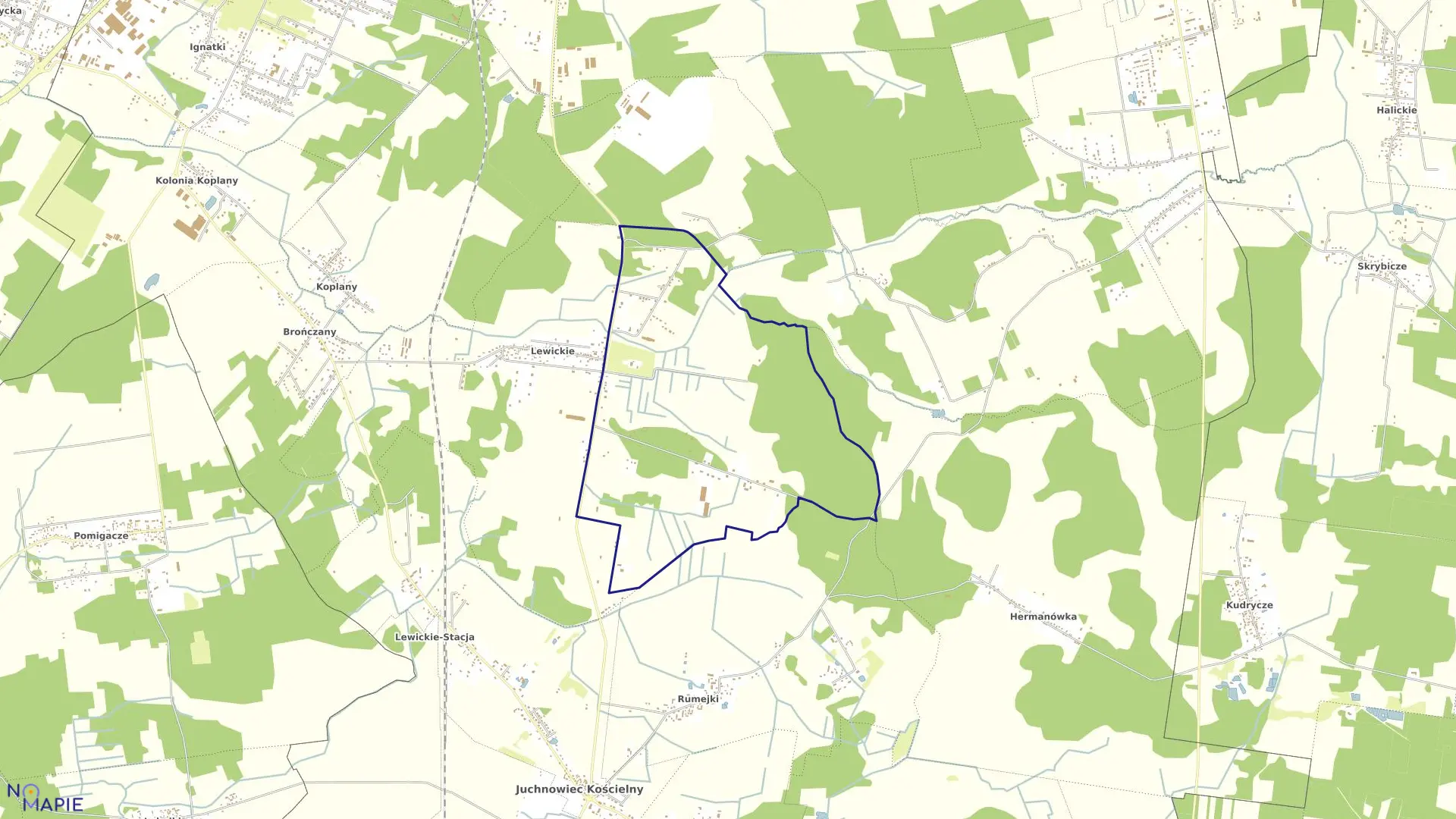 Mapa obrębu LEWICKIE KOL. w gminie Juchnowiec Kościelny