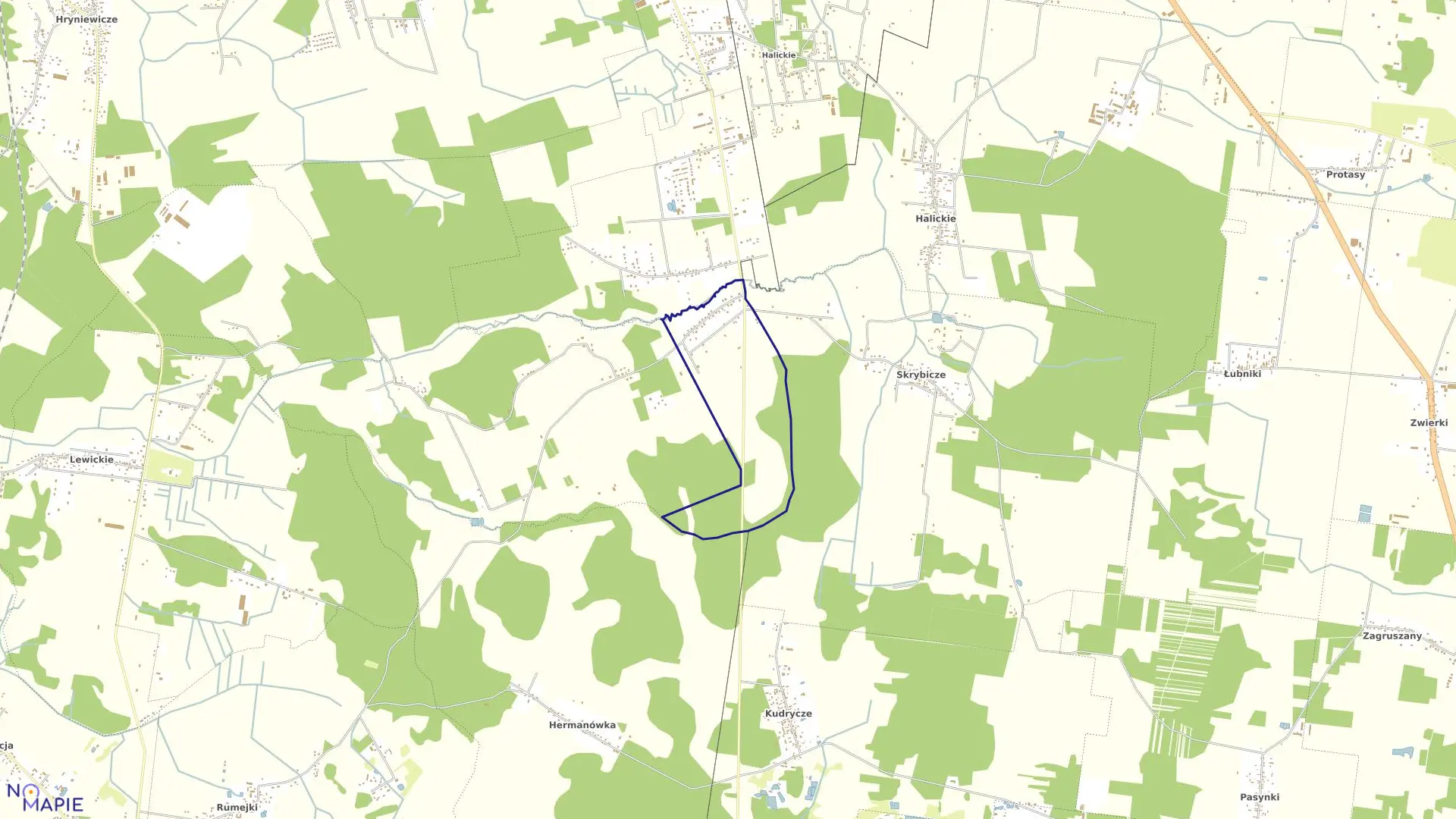 Mapa obrębu NIEWODNICA NARGILEWSKA w gminie Juchnowiec Kościelny