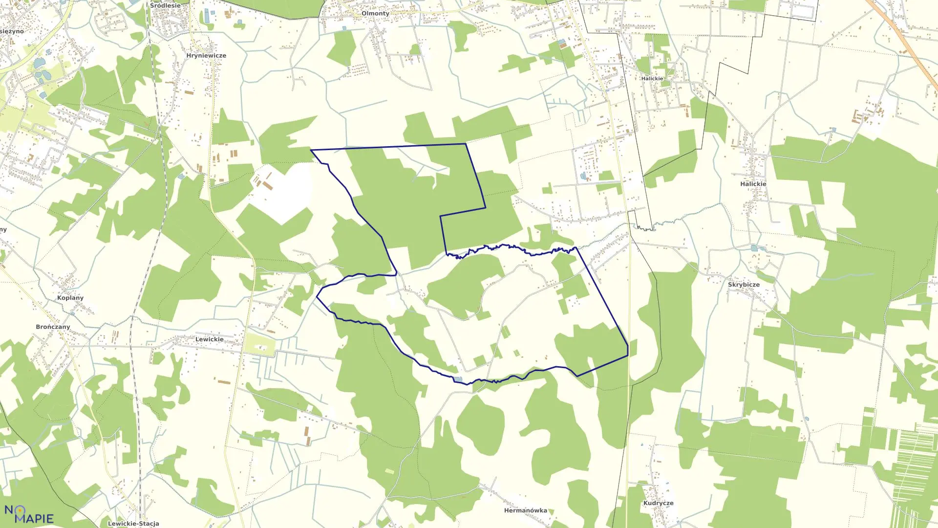 Mapa obrębu NIEWODNICA NARGILEWSKA KOL. w gminie Juchnowiec Kościelny