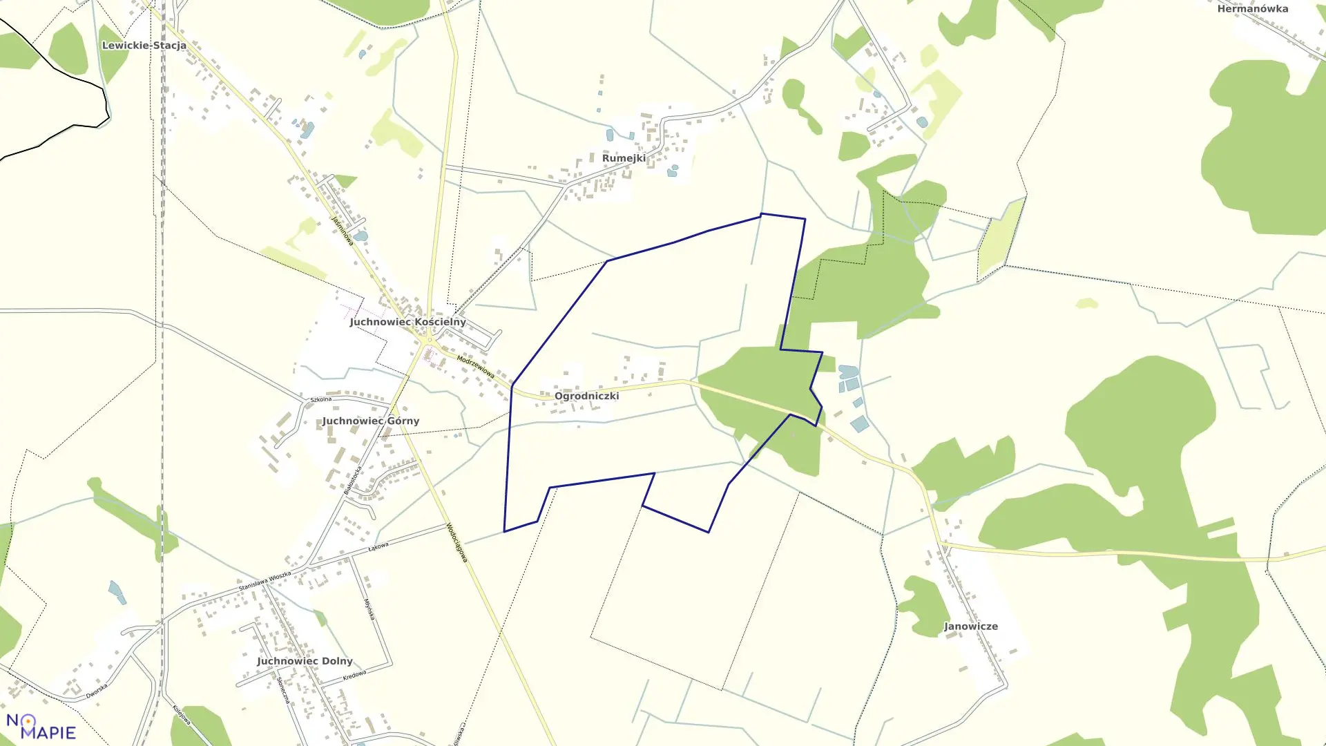 Mapa obrębu OGRODNICZKI w gminie Juchnowiec Kościelny