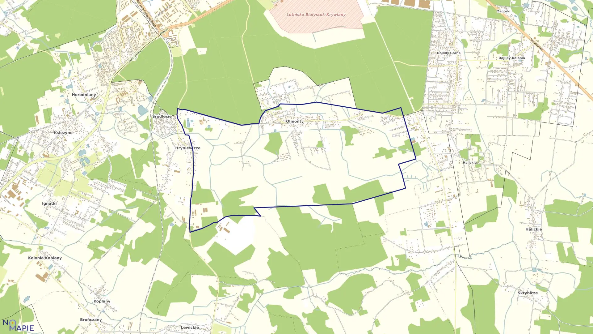 Mapa obrębu OLMONTY w gminie Juchnowiec Kościelny