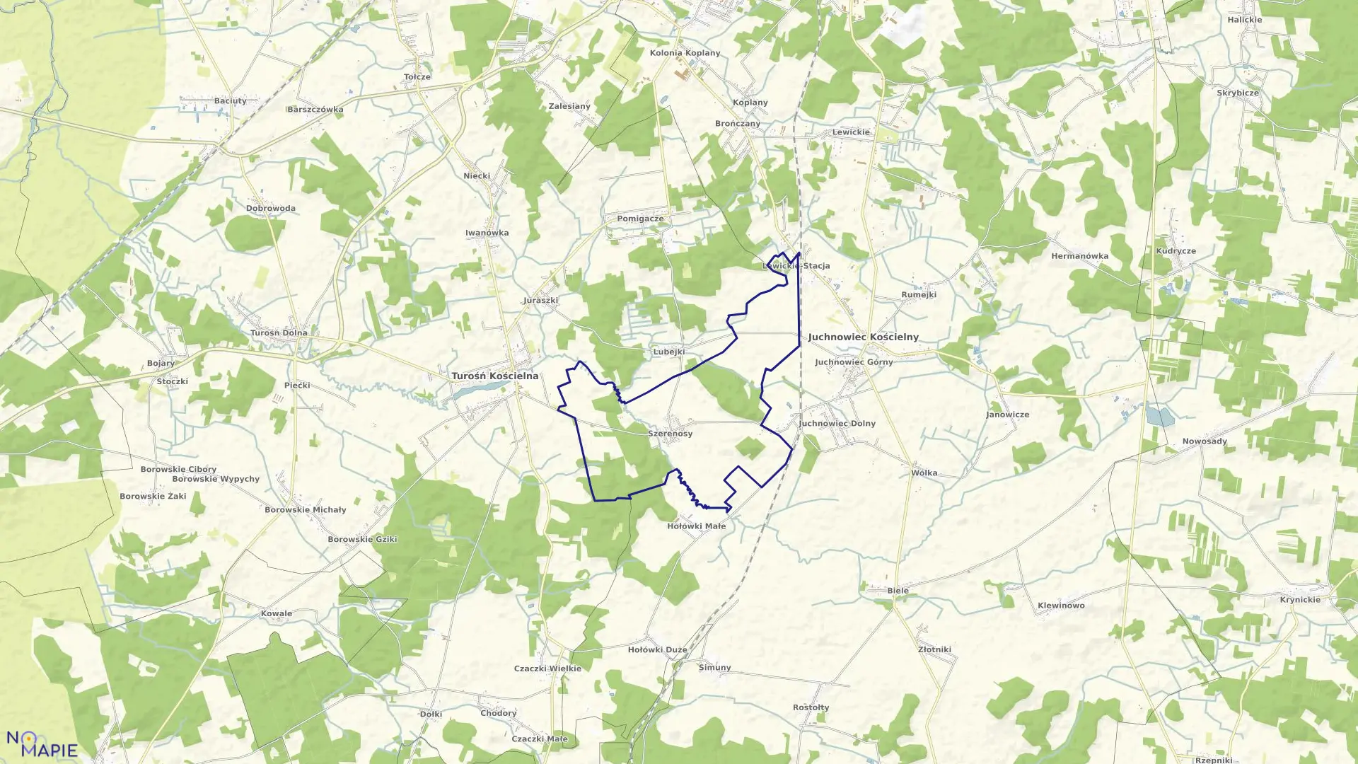 Mapa obrębu SZERENOSY w gminie Juchnowiec Kościelny