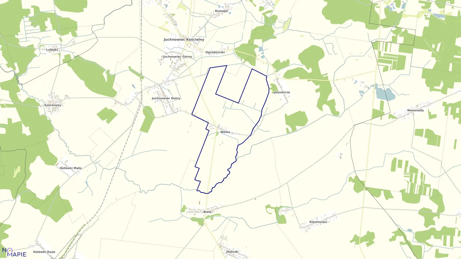 Mapa obrębu WÓLKA w gminie Juchnowiec Kościelny